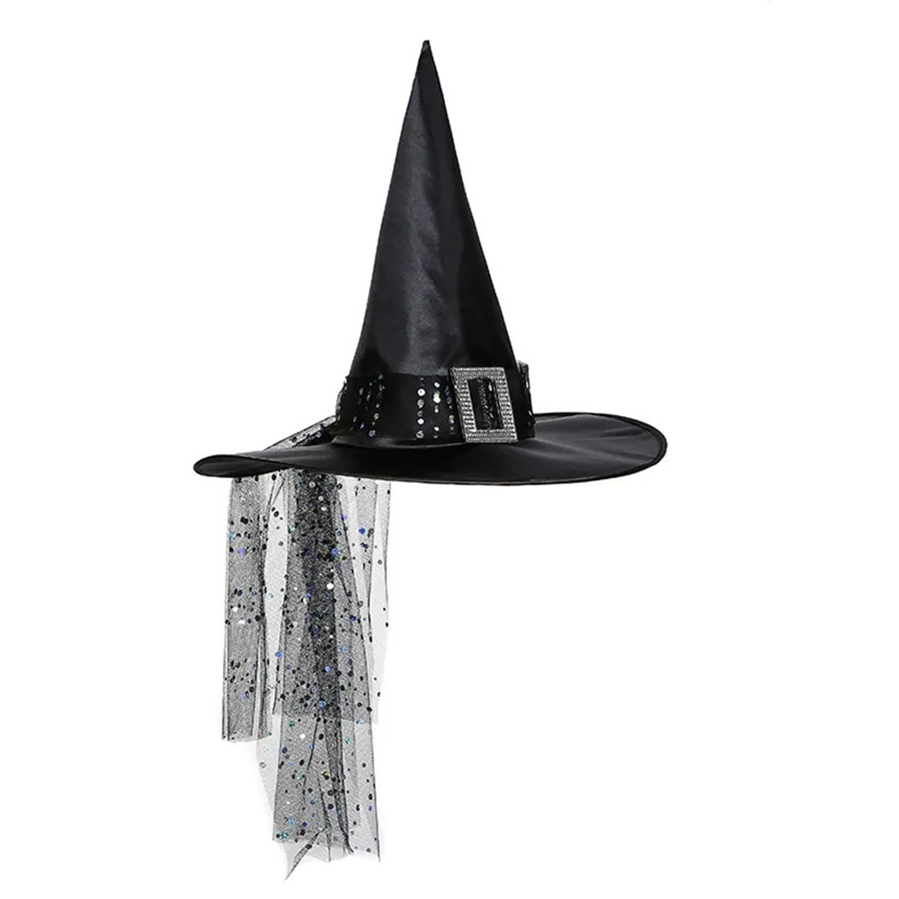 ハロウィン用 ブラックメッシュ魔女帽ラメ・網素材