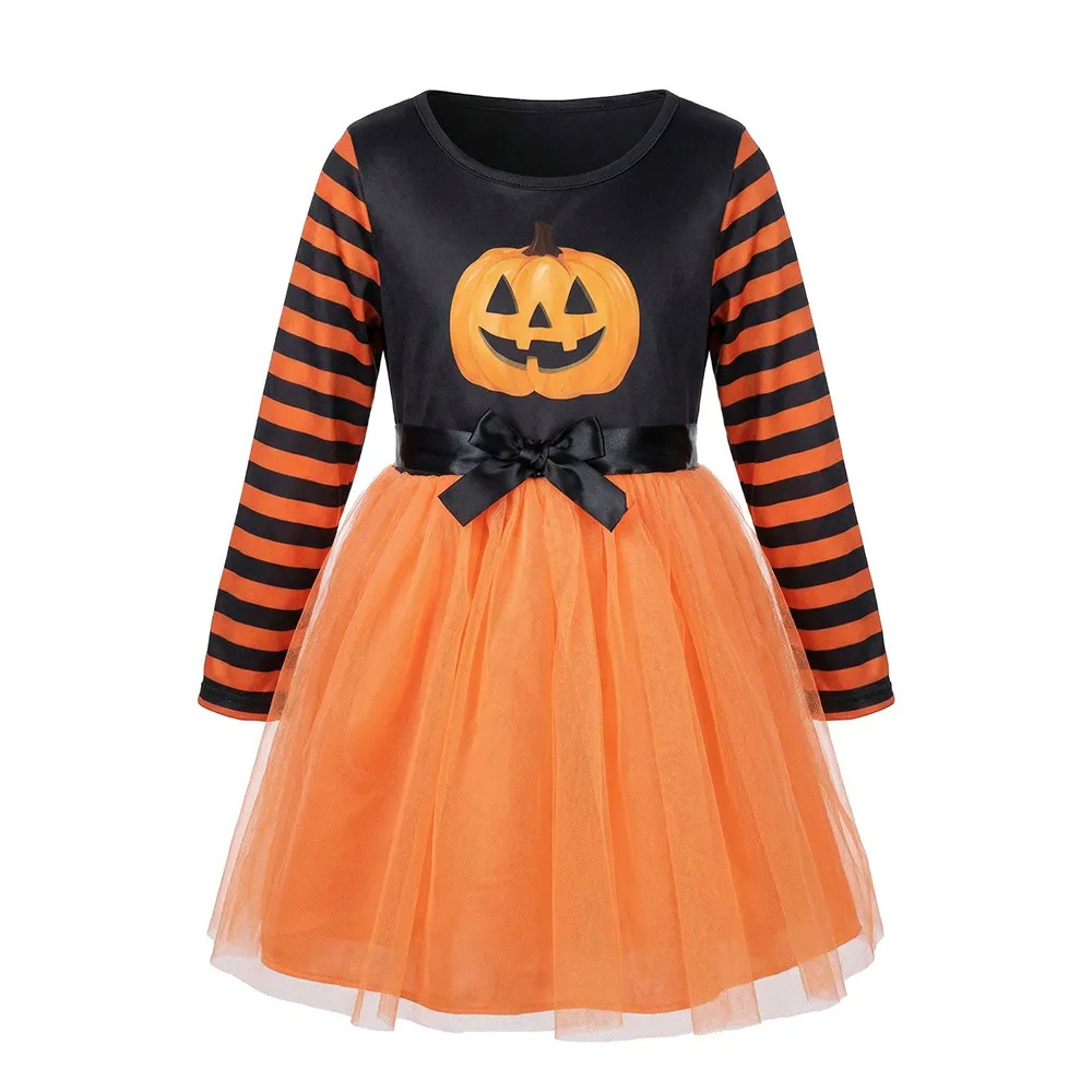 女の子用 かぼちゃ柄チュールドレスハロウィン・パーティー用
